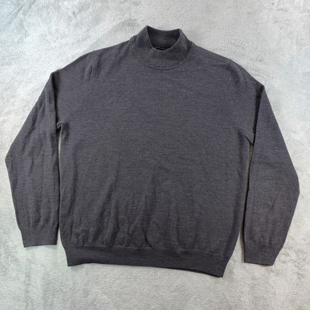 Nordstrom Womens Large 100% Extra Fine Merino Wool Mock Neck Sweater Gray